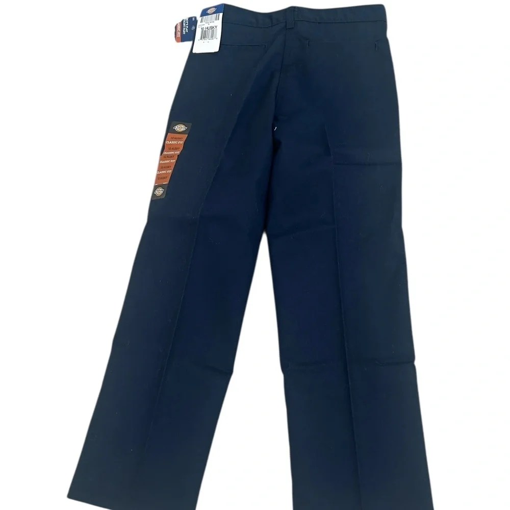 NWT Dickies navy flat front husky straight leg Pants reinforced knees 10 (boys)